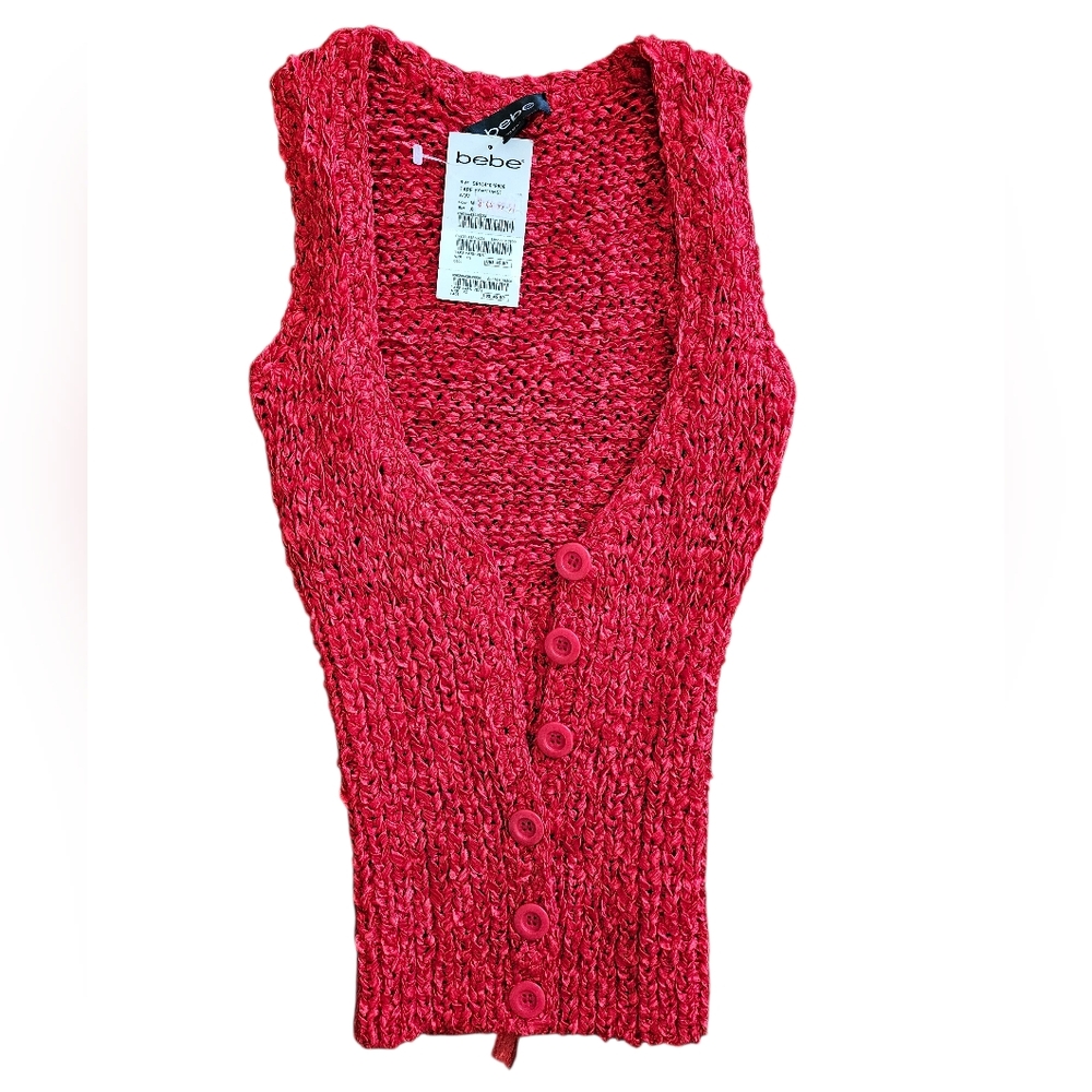 Bebe Vibrant Red Tape Yarn Sleeveless Vest